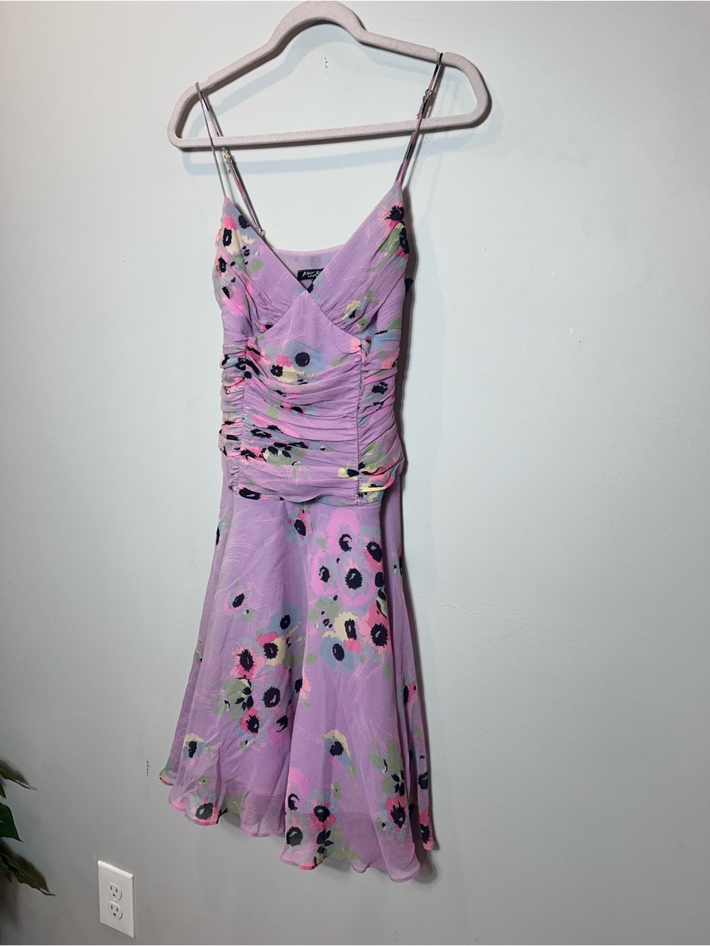Betsey Johnson New York Black Label 90s 
Silk Lilac Floral Dress - Picture 4 of 8